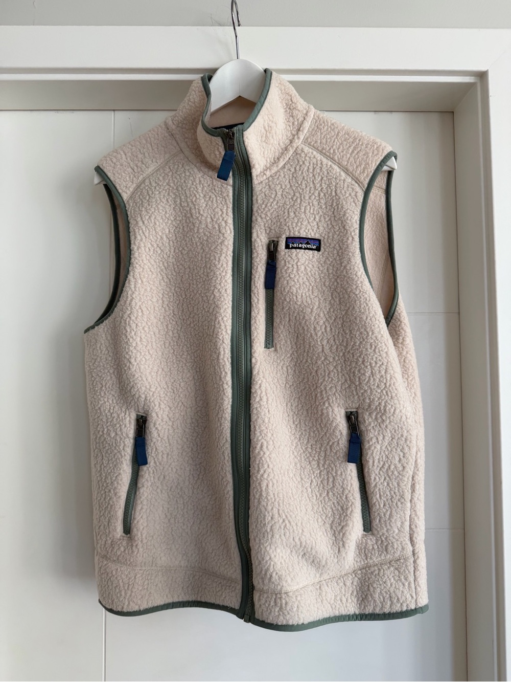 Patagonia Retro Pile Vest - Cream with green piping